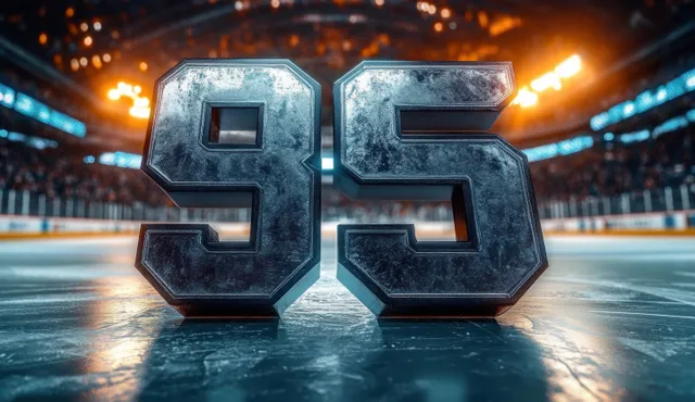 Metallic 95 stands on an ice hockey rink under blurred arena lights and crowd