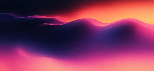 Purple and peach gradient wave shapes glow softly across a dark black abstract background.