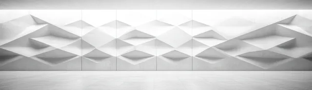 Symmetrical grayscale geometric 3D pattern with sharp ridges and empty middle strip