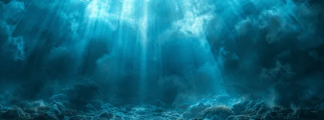 Abstract blue gradient background with spotlight rays and glowing copy space