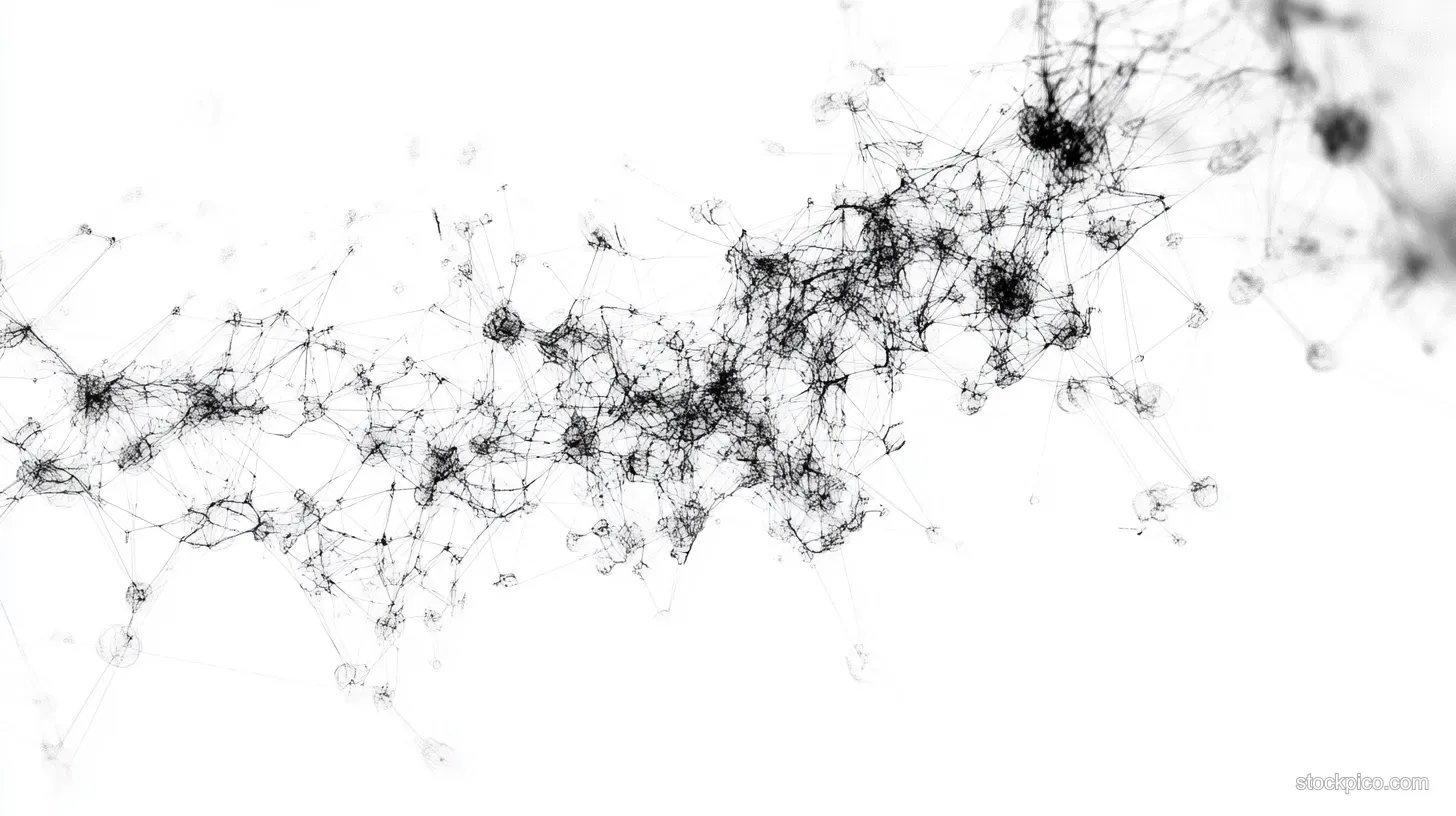 Abstract black lines and nodes spread across a white background forming a complex network.