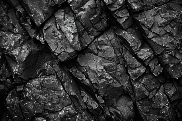 Dark cracked black rock wall texture with jagged stone fractures and gritty surface detail