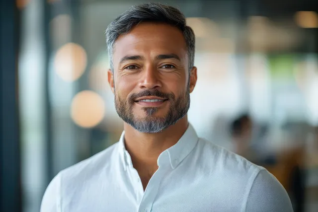 Confident mature businessman in white shirt at modern office
