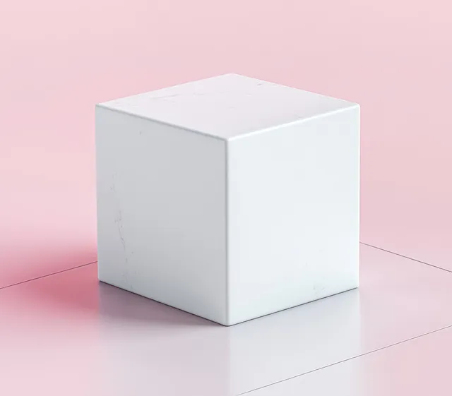 White cube gift box with matte finish on soft pink studio background and gentle shadows