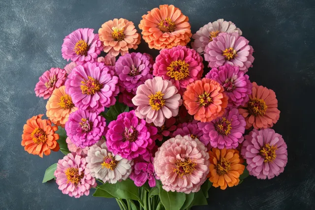 Zinnia Flower Bouquet with Happy Mother’s Day Text on Chalkboard Background