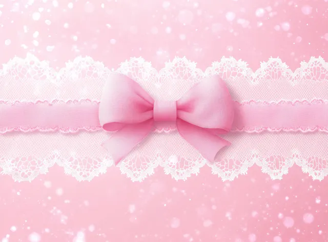 Pink lace frame background with twin bows and soft sparkle for celebration card text area