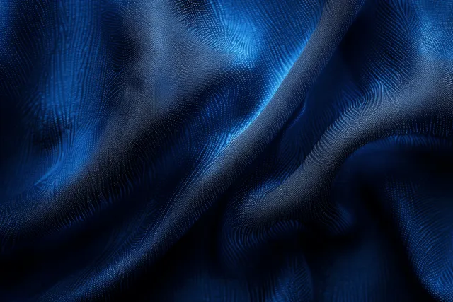 Navy silk fabric background with soft wavy folds and subtle shimmer copy space