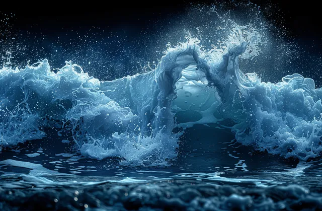 Huge blue ocean wave crashing with dramatic spray and foam
