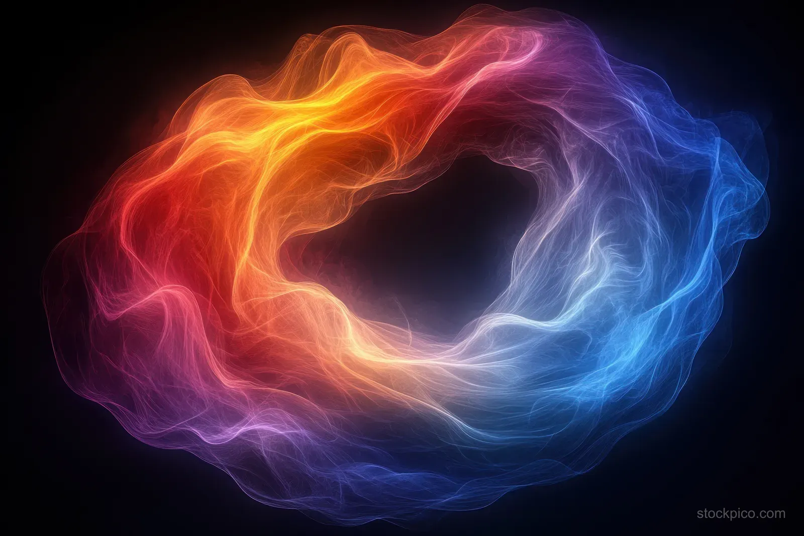A glowing multicolor wavy light ring swirls on a black background.