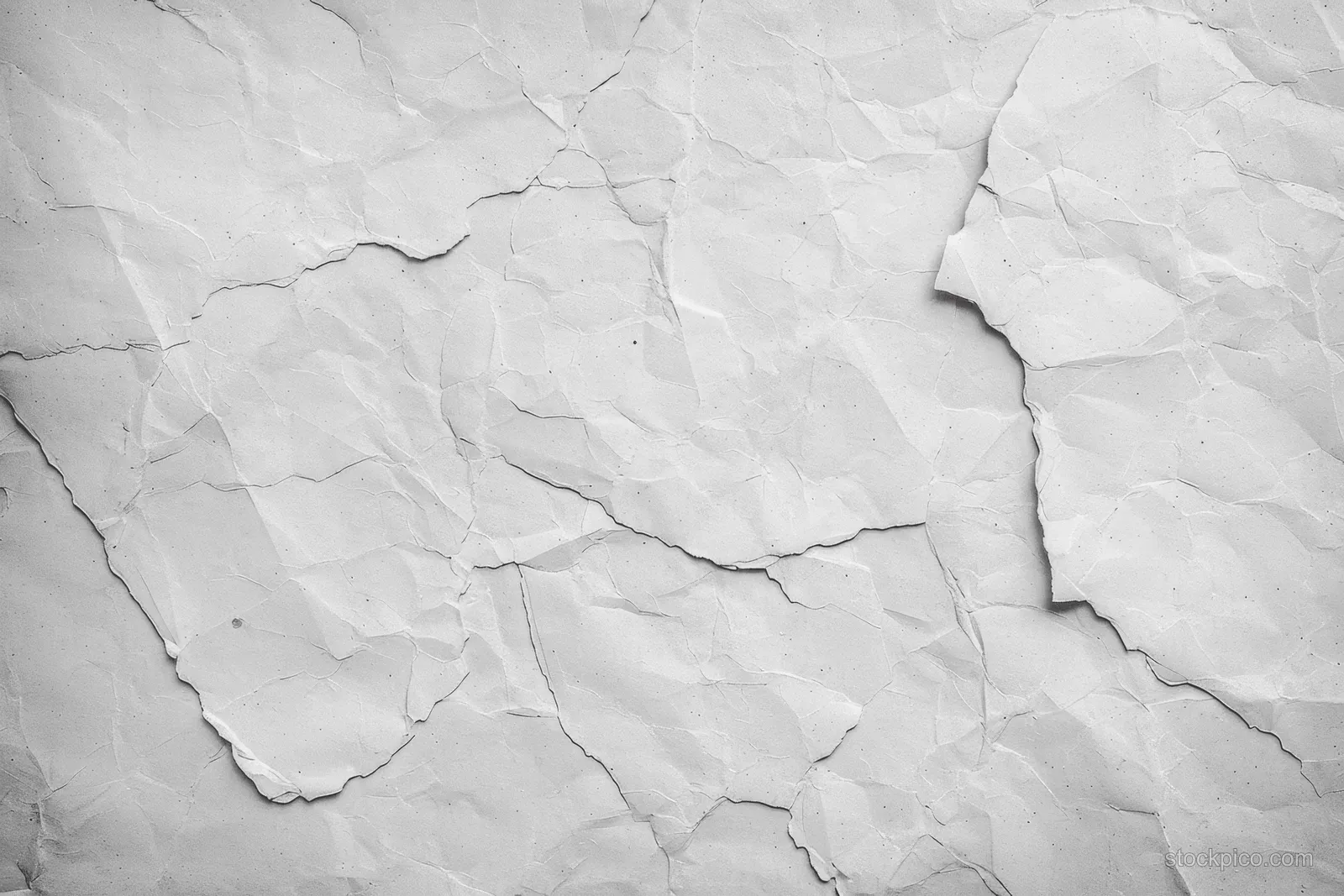 Cracked white concrete wall surface with weathered grey seams and scattered grunge staining.