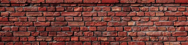 Red brick wall texture panorama with weathered mortar and blank copy space strip