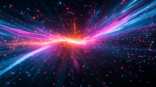 Colorful cosmic light explosion radiates outward with pink, blue, and orange streaks