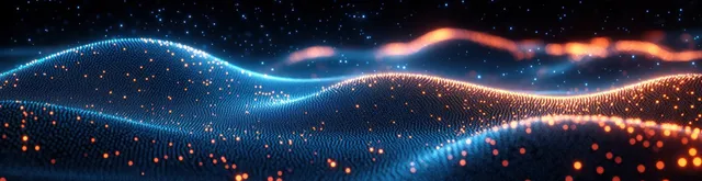 Neon medical science abstract background with hexagonal patterns and flowing wave light trails across a dark space.