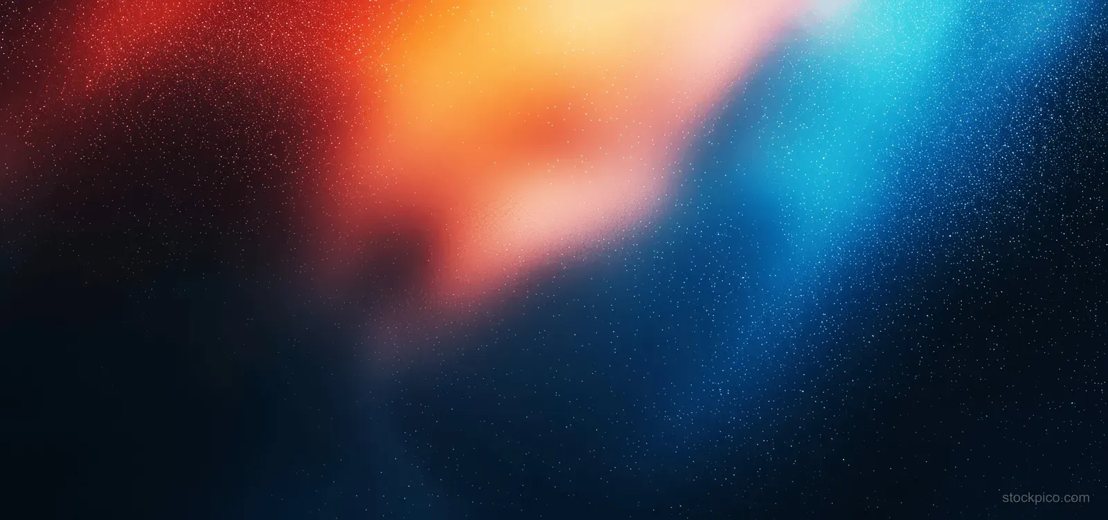 Abstract glowing blue, pink, and orange waves on a dark grainy background.