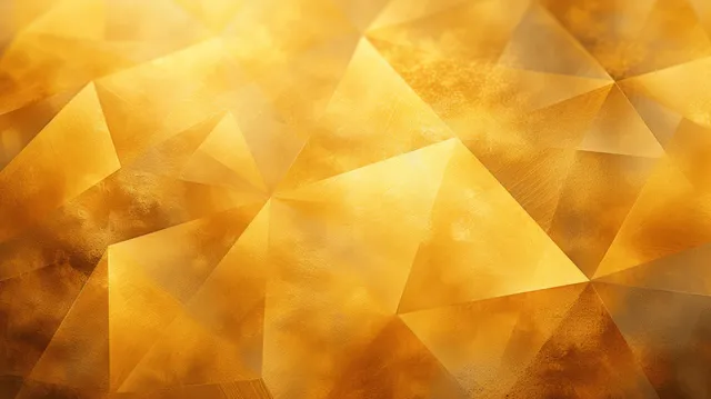 Golden foil geometric triangles background with warm textured gradients and soft light