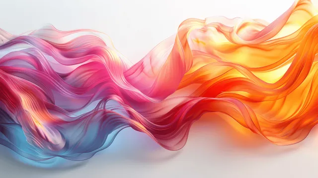 Abstract flowing silk ribbons forming wavy liquid waves with iridescent color refraction