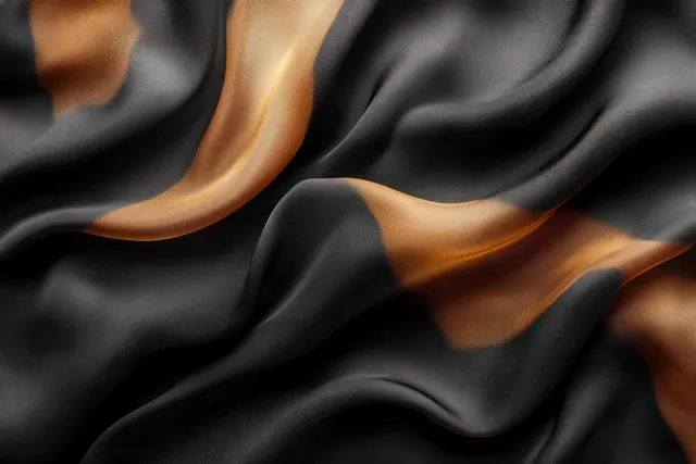 Black linen fabric waves with warm highlights on textured surface background