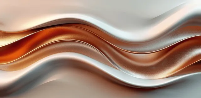 Abstract copper wave ribbons flowing across a white and brown background with 3d Illustration