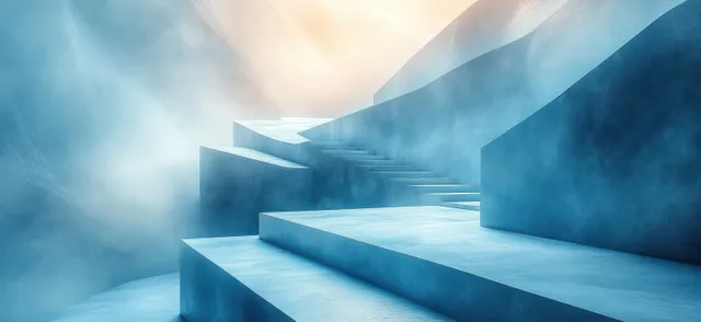 Futuristic layered solar cell module blocks glow blue with photon recycling trails under a warm sunrise backdrop.