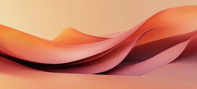 Warm pastel ribbon curves curl across a minimal gradient background with soft shadows.