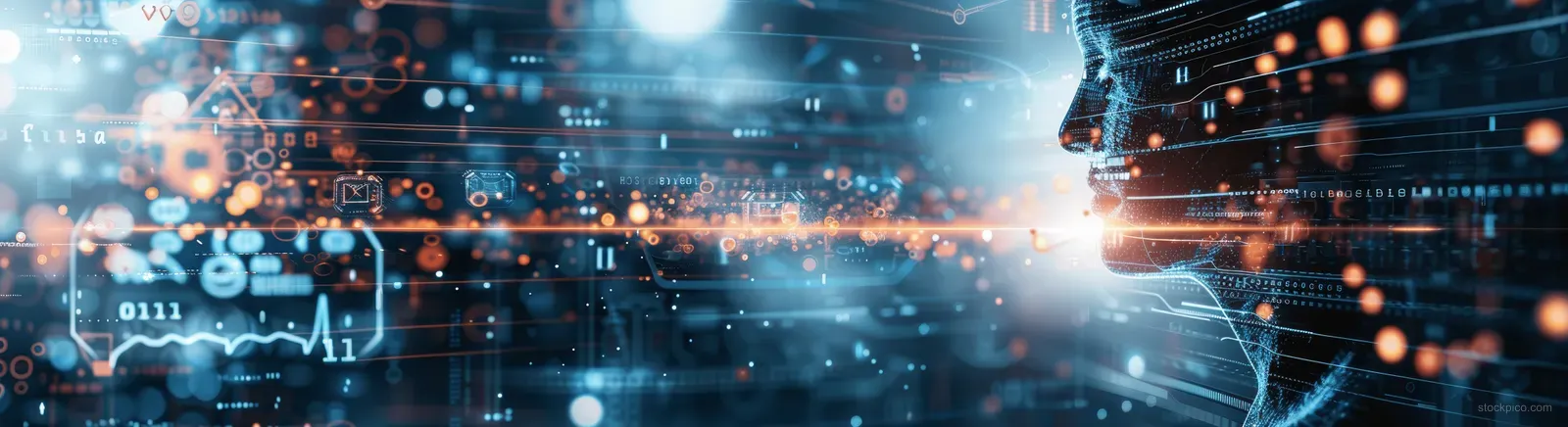 Glowing AI data stream and holographic medical network hover over a futuristic hospital lab scene.