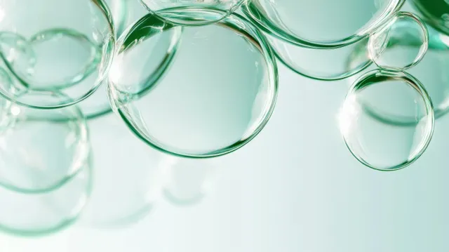 Abstract Transparent Green Bubbles on Light Gray Background