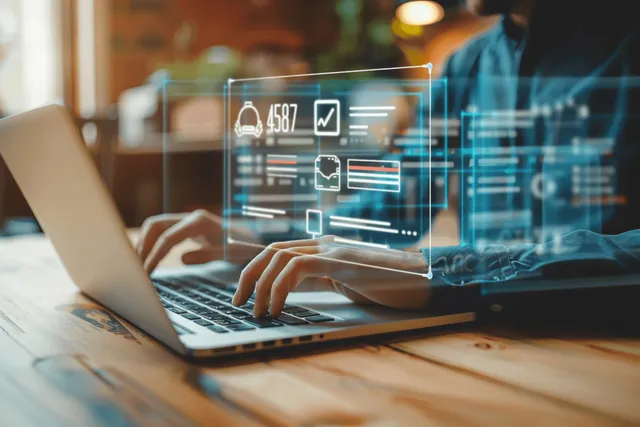 Digital icons illustrate questionnaire workflows and checklist evaluation for effective business document management and online surveys.