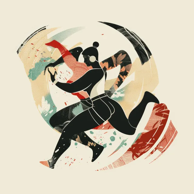 Silhouette of a Chinese female freestyle wrestler in an energetic mid-match pose within a circular graphic.