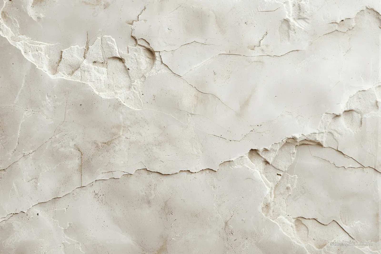 Close-up of a cream plaster wall with cracked stucco and peeling patches.