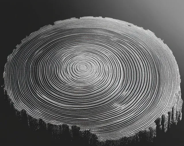 A cross-section tree trunk displays concentric growth rings and visible wood texture on a dark background.