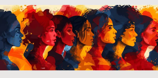 Seamless pop art pattern of diverse human silhouettes layered over colorful graffiti shapes and texture.