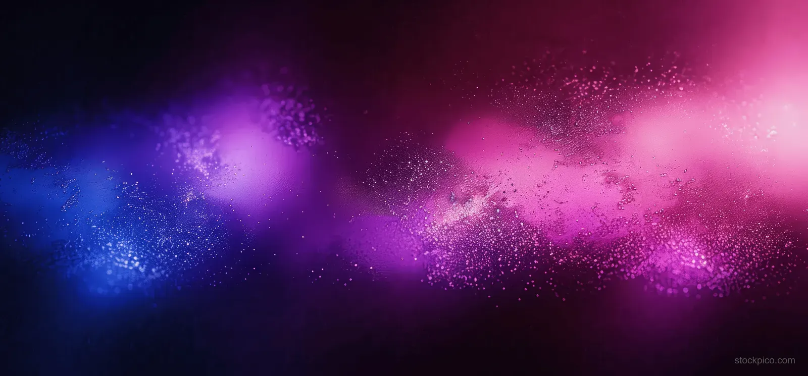 Purple and blue glowing gradient background with speckled grain, soft haze, and dark edges.