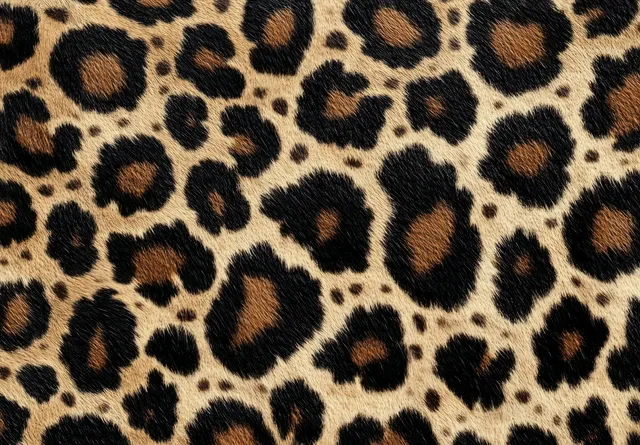 Close-up feline fur texture with jaguar-like rosettes and leopard spots on warm golden background