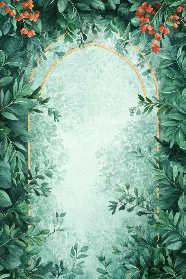 Watercolor greenery floral arch frame with mint center for wedding invitation text