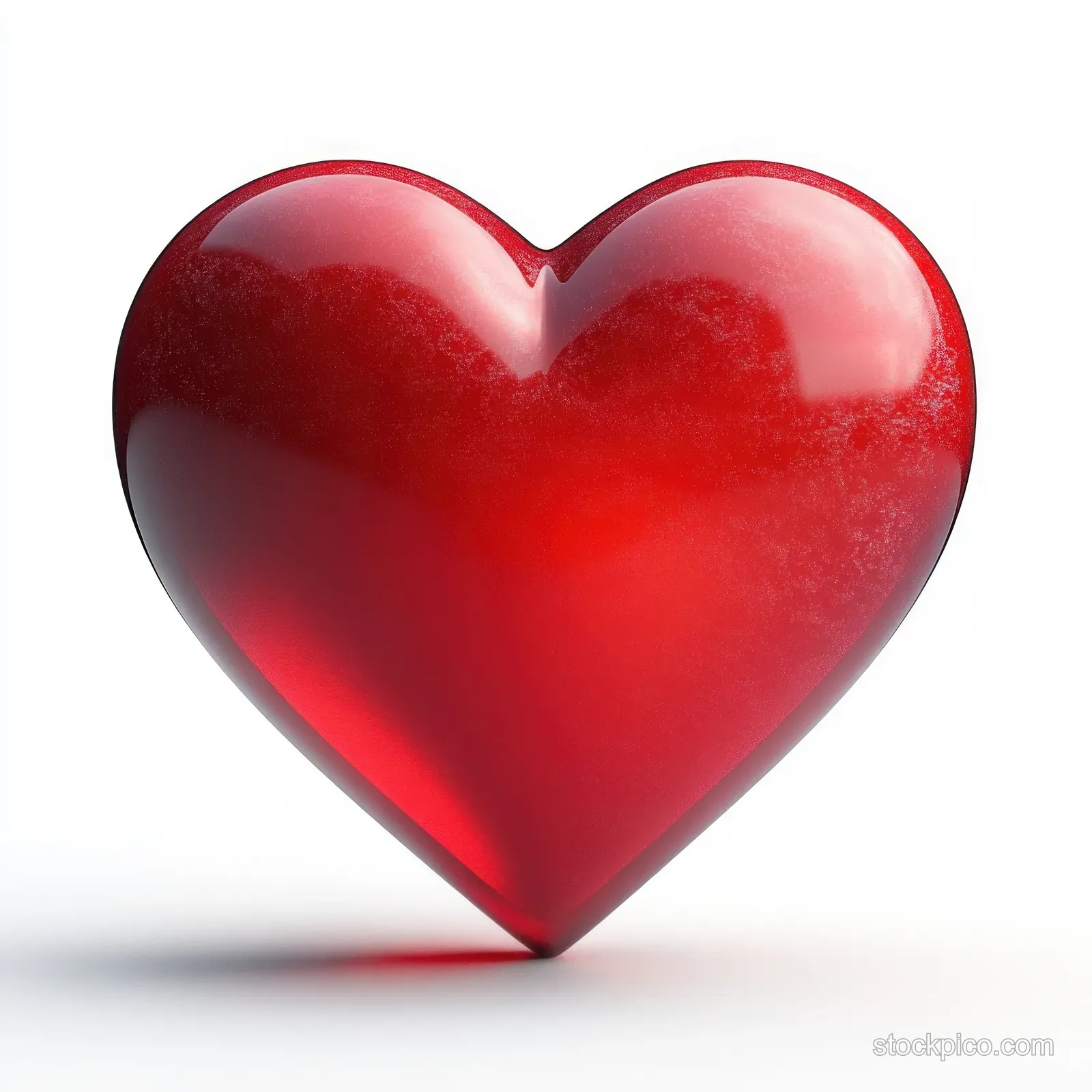Glossy red heart with mirror-like reflections on a clean white background.