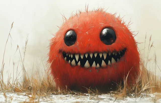 Cute Red Monster with Sharp Teeth Smiling at the Camera (Whimsical Watercolor)