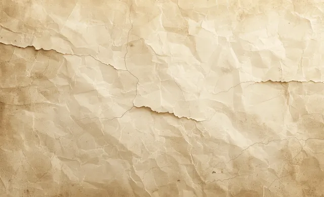 Sepia beige paper background with visible creases and torn parchment edges across the surface.