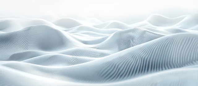 White 3D wavy lines stretch across a minimal background under soft light and gray shadows.