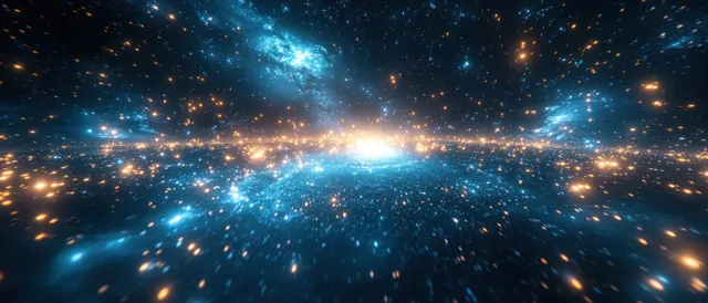 Earth from space glows with intersecting light beams and dotted digital connections against a starry background.