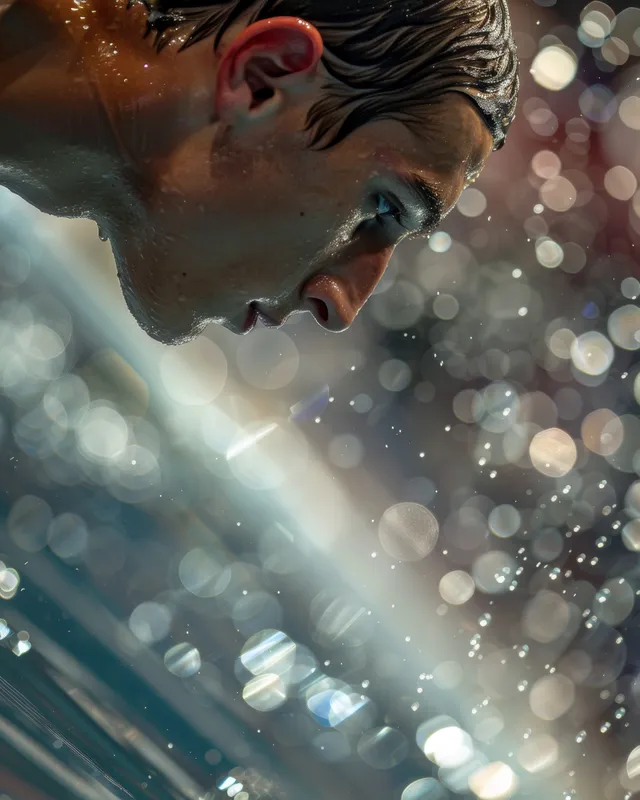 Canadian male swimmer poised at the start of a 200m breaststroke race, showcasing intense focus and competitive energy.