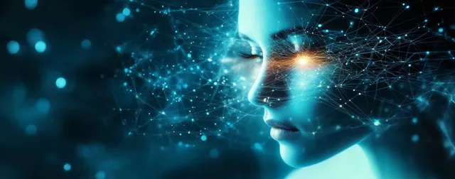 Digital doctor hologram interacting with medical data network in futuristic healthcare interface