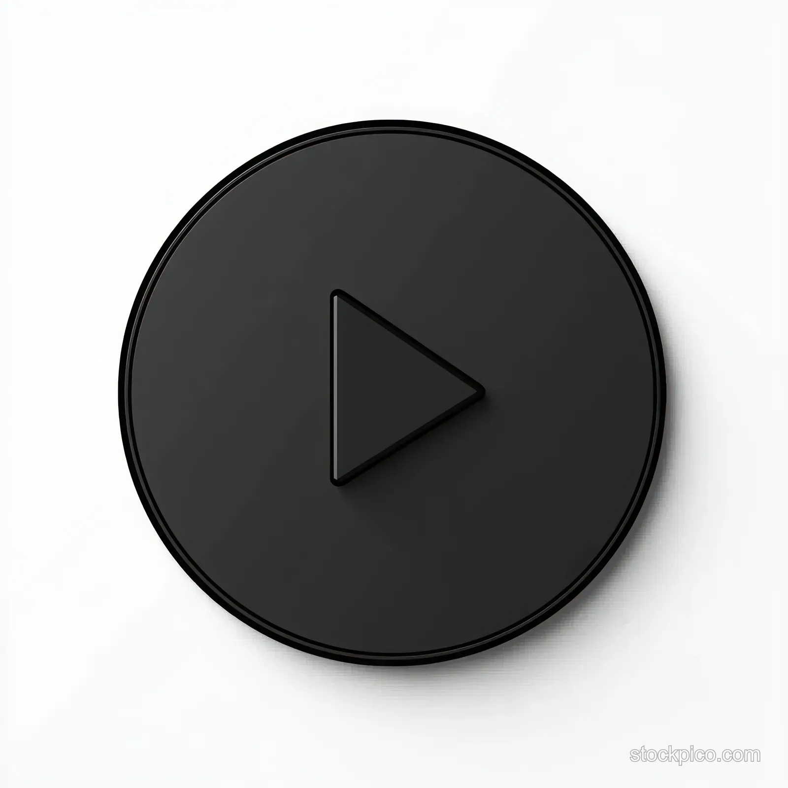 Black circular button with a play triangle centered on a white background.