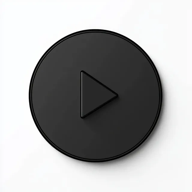 Black circular button with a play triangle centered on a white background.