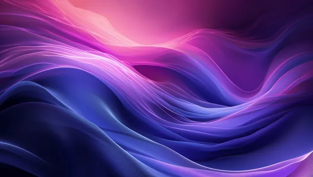 Futuristic neon ribbon waves in blue and purple gradient, glowing against dark space