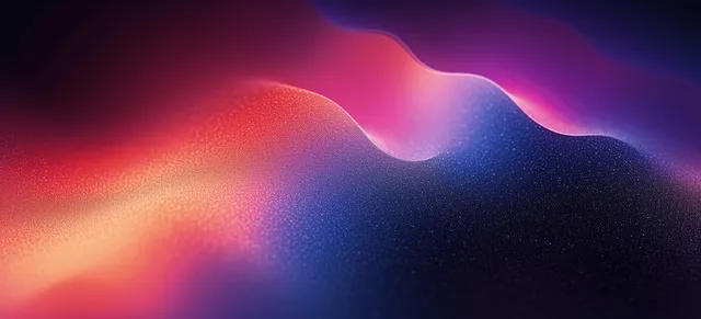 Neon gradient waves with grain texture and glow effect across dark abstract backdrop