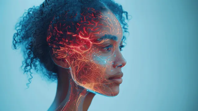 Brain silhouette with glowing hypothalamus and limbic pathways visualized in profile