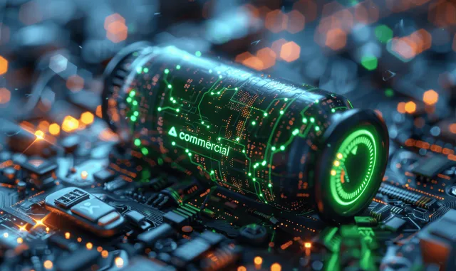 Futuristic Commercial Battery on Green LED Circuit Board
