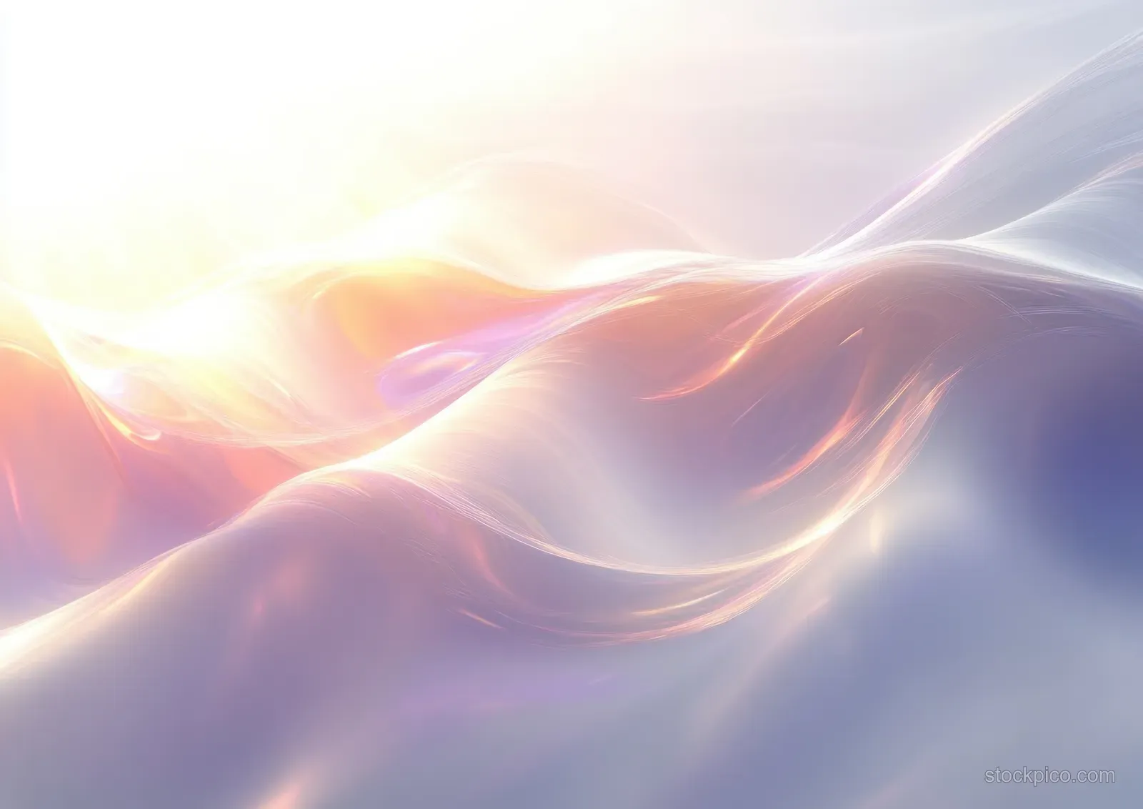 Sunlit prism rainbow light waves shimmer across a soft purple gradient background with sparkling highlights.