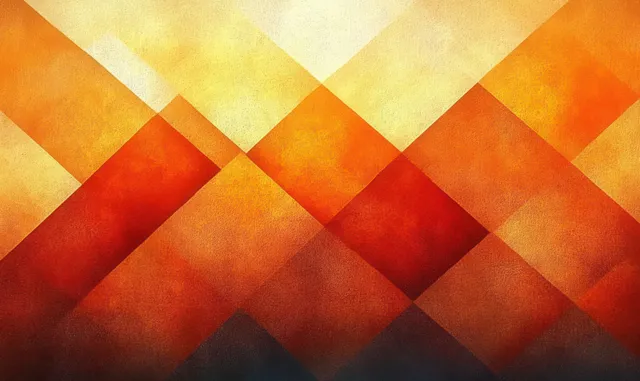 Orange autumn geometric background with overlapping diamond blocks and textured glow