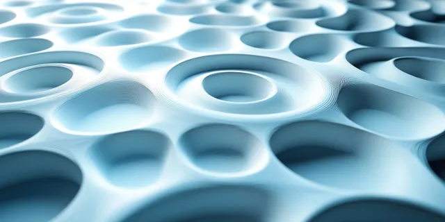 Top-down abstract concentric circles in white and blue with soft depth lighting